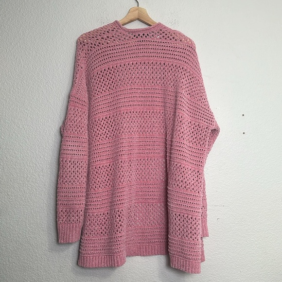 Lane Bryant Women’s Size 18/20 Open Weave Cardigan Pink Chenille Metallic Thread - Picture 2 of 8